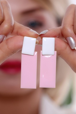 Bhs Life 925 Ayar Gümüş Uzun Kare Küpe Pembe