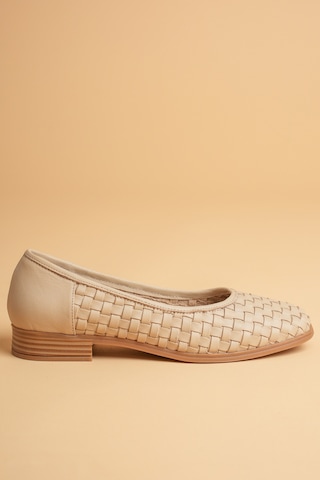 Analin Shoes Kadın Hakiki Deri Örgü Detaylı Babet Bej