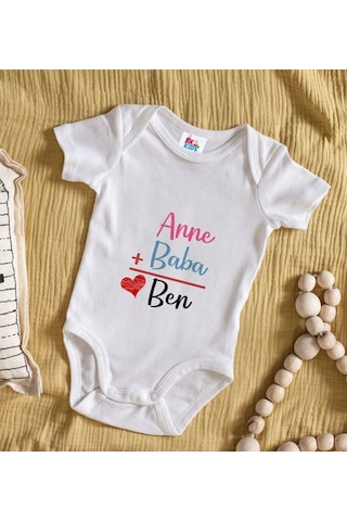 Bk Kids Anne Baba Tasarımlı Beyaz Bebek Body Zıbın-1 Çok Renkli