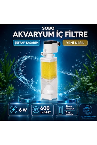 Sobo İç Filtre - Temizlik Filtresi - Yeni Nesil - Şeffaf Tasarım - 6w - 600 Lt/saat - Aq6100f