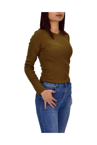Kadın Uzun Kol Fitilli Body Tişört Bgl-st04231 Açık Kahve