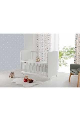 Bw1065 - Pratik Kademeli Anne Yanı Tekerlekli Beşik Beyaz 60x120 Beyaz