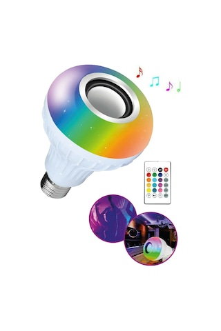 Gece Lambası Bluetooth Hoparlör Rgb Ledli Lamba Kumandalı Mp3 Çalar Ampul Renkli Ampul Akıllı Ampul
