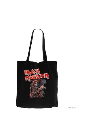 Iron Maiden Skull Siyah Kanvas Bez Çanta