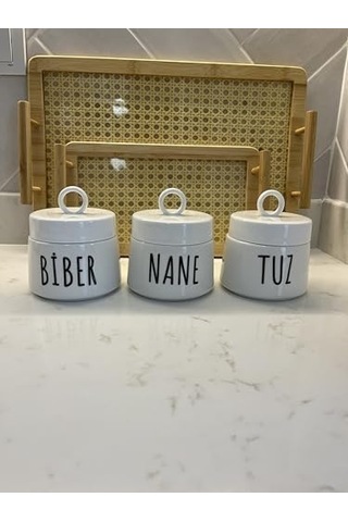 Porselen Baharatlık Kavanoz Takımı, 3 Parça, 400 Ml