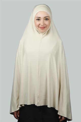 Altobeh Hazır Türban Peçeli Pratik Eşarp Tesettür Nikaplı Hijab - Namaz Örtüsü Sufle (5XL) - Krem