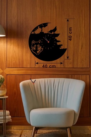 Kurt Temalı Lazer Kesim Ahşap Duvar Saati - 40x40 Cm Dekoratif Belirtilmemiş