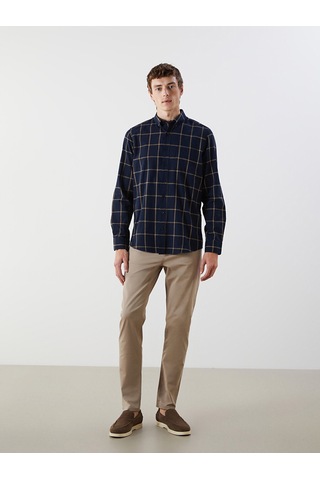 Lcwaıkıkı Classic Lacivert Regular Fit Uzun Kollu Ekose Poplin Erkek Gömlek