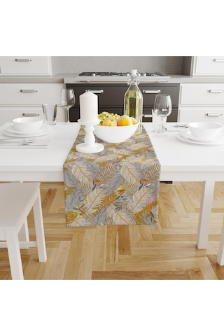 Autumn Leaves Runner, 140x45cm İnce Keten, Uluslararası Yıkama Ve Solmama Sertifikası Çok Renkli