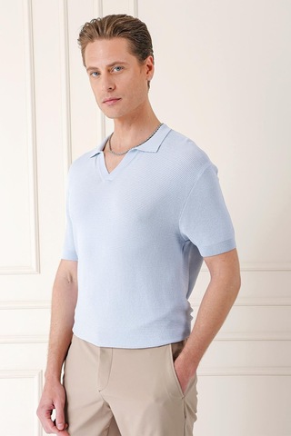 Efor Slim Fit Polo Yaka Kısa Kol %100 Pamuk Mavi Triko Tr 868 Mavi