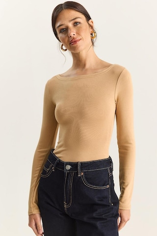 Shade Kadın Cotton Kayık Yaka Bluz 6025 60283832 - Bej