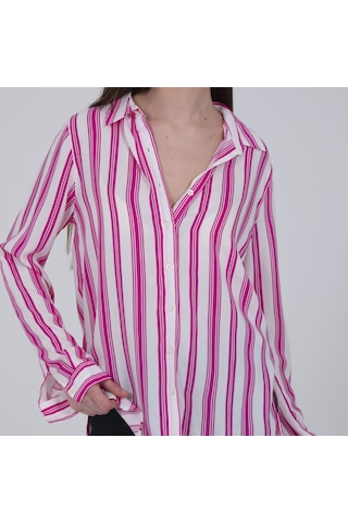 Collezione Pembe Çizgili Beyaz Gömlek Beyaz - Pembe