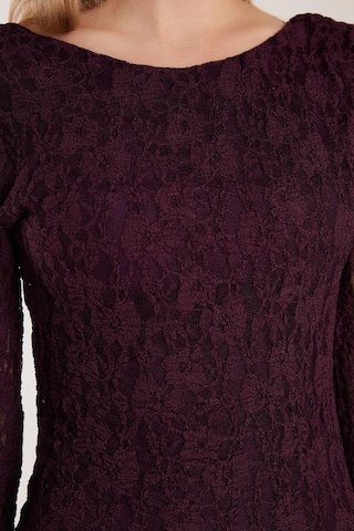 Tudors Kadın Slim Fit Dar Kesim Uzun Kollu Sırt Dekolteli Örgü Detaylı Mürdüm Elbise-34205 Mürdüm