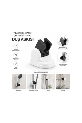 Öps Ayarlı Plastik Duş Askısı Mafsalı - Beyaz İçi Siyah- 25'li Paket Diğer