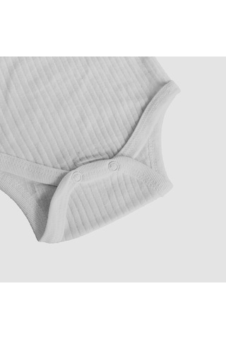 Novibaby 6-9 Ay Ribana Bebek Atlet Body Zıbın Beyaz Raporlu Çıtçıtlı 100% Pamuk Beyaz