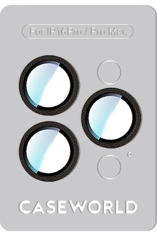 Apple Uyumlu   iPhone 16 Pro Caseworld Karbon Fiber Serisi Anti Reflective Ultra Clear Kamera Lens Koruyucu Siyah