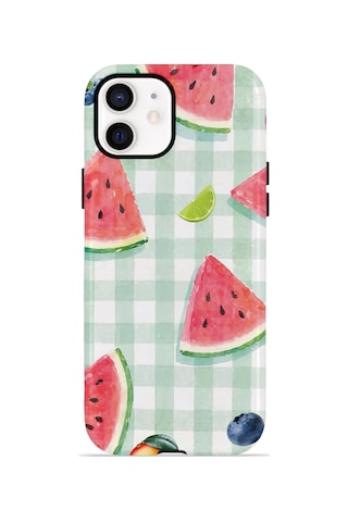 Apple iPhone Uyumlu 11 Vorian Çift Katmanlı Magsafe Kılıf Watermelon Picnic Gingham