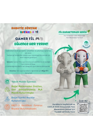 Codlaı Kids Robotik Dünyam 3d Boyama Seti - Çocuklar İçin Eğitici Yaratıcı Oyuncak Boyama Kiti - Gamer Fil