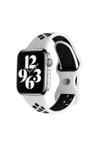 Wozlo Apple Uyumlu Watch 1, 2, 3, 4, 5, 6, 7, 8, Se Nike Serisi Kordon S-m 42/44/45mm - Beyaz Siyah