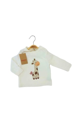 Erkek Bebek Zürafa Nakışlı Yandan Kapamalı Kazak-13524 Krem
