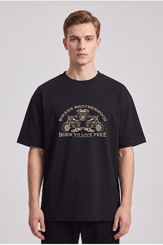 Black Nova Oversize Baskılı Unisex %100 Pamuk T-shirt Brotherhood Siyah