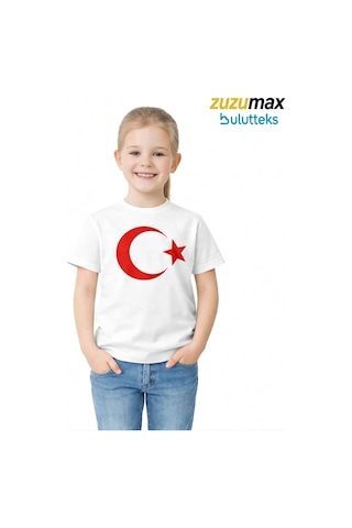 Bulutteks Ataş Çocuk Bayraklı Tişört Beyaz Renk 23 Nisan, 19 Mayıs, 29 Ekim Özel Pamuklu Kısa Kol