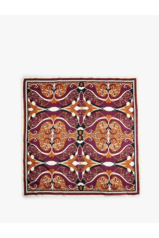 Koton Şal Desenli Çizgili Kare Fular Kiremit 7wak50322aa Terracotta