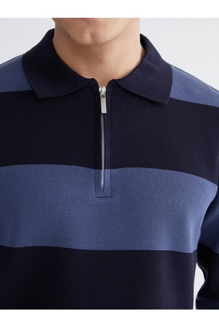 Lcw Vision Lacivert Polo Yaka Çizgili Erkek Triko Kazak