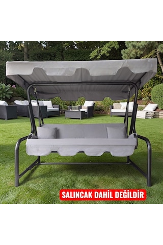 3 Kişilik Salıncak Minderi Lüks Kılıf Seti 10cm Minderli Panama Açık Gri