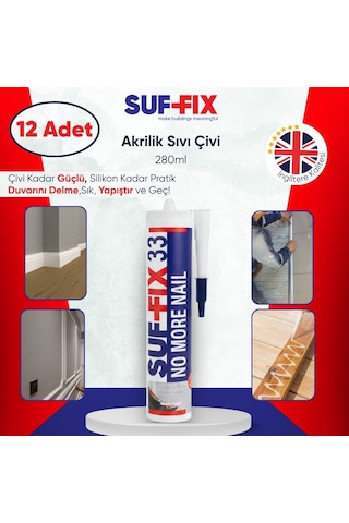 Suf-fix 33 Akrilik Sıvı Çivi 280ml 12 Adet - Toptan Koli Profesyonel Yapıştırıcı 12 Adet