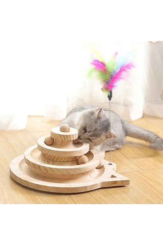 Hpytech Ahşap Kedi Oyuncağı Toplu Zeka Oyuncağı & Tüylü Olta Seti