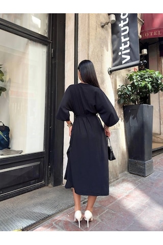 Kazax Ayrobin Midi Elbise Siyah