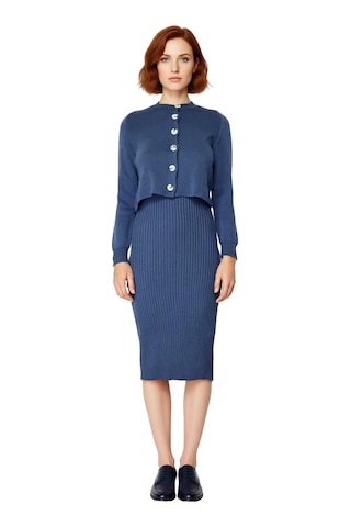 Ersefa Kadın Şık Akrilik Bisiklet Yaka Uzun Kol Bodycon Midi Triko Elbis Indigo