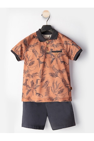 Midimod Erkek Çocuk 3'li Takım Polo Yaka T-shirt Şort Kemer Takım Renkli Çok Renkli