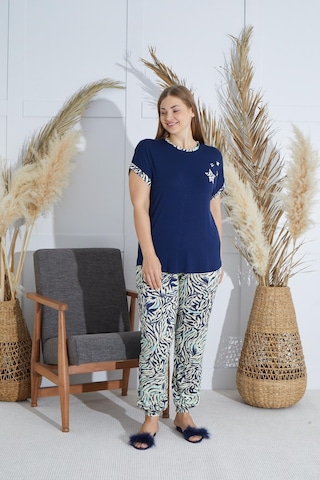 Sevim Kadın Büyük Beden Kısa Kol Lacivert Pijama Takım C3t4n851 001