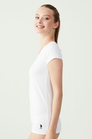 U.S. Polo Assn. Kadın Beyaz Kısa Kollu V Yaka T-Shirt 66004