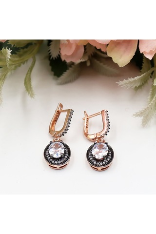 Büyük Oval Sallantılı Etrafı Taşlı Tek Taş Set Rose Gold - Gümüş