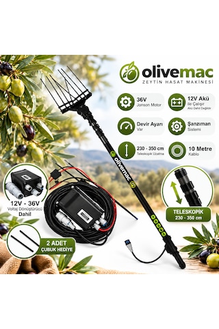 Olivemac Zeytin Hasat Makinesi 230-350 Cm Teleskopik 12v
