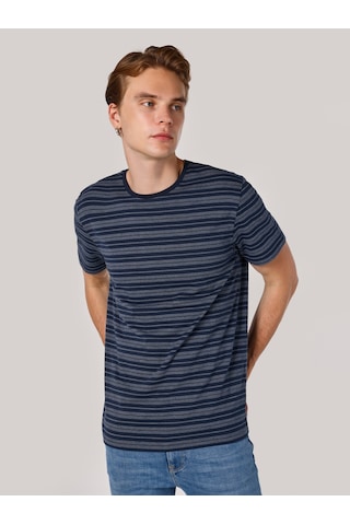 Colins Regular Fit Bisiklet Yaka Çizgili Lacivertvert Erkek Kısa Kol Tişört Cl1062738 Lacivert