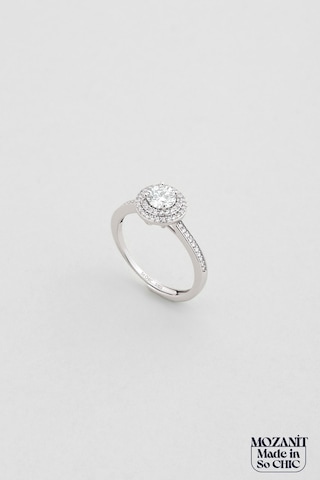 Işıltılı Mozanit 18 Ayar Beyaz Altın Kaplama Ayarlanabilir Gümüş Yüzük Beyaz