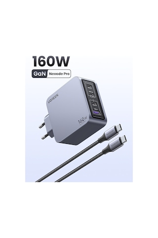 Ugreen Nexode Pro 160w Gan Hızlı Şarj Cihazı 100w Kablolu Usb-c Qc Pd 3xusb-c, 1xusb-a, Uzay Grisi, 25877