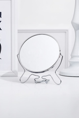 Masa Üstü Silver 14,5 Cm. Çift Taraflı Büyüteç Yuvarlak Metal Masa Aynası Cin718 Gri