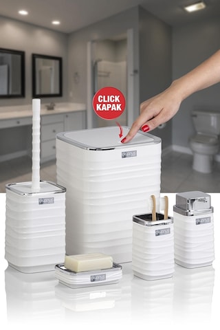 Okyanus Home Luna Beyaz Kromlu Kare 5'li Banyo Seti Beyaz
