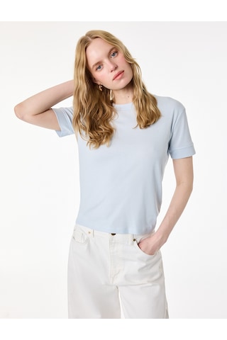 Koton Slim Fit Kısa Kollu Bisiklet Yaka Basic Tişört Mavi 6sak50400ek