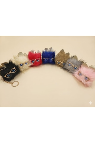 Peluş Gözlüklü Kedi Anahtarlık-çanta Charmı-maskot -12 'li Karışık
