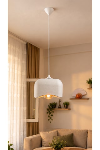 Beton Görünümlü Tekli Kare Sarkıt Avize Modern Bohem Salon Mutfak G95 Rustik Led Ampul Hediyeli Beyaz
