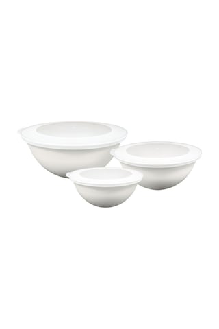 Ceronni Lunar Kapaklı Kase 3lü Set 3lt 2lt 1lt Beyaz Beyaz