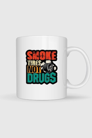 Drift Lastik Yakma Araba Baskılı Kupa Bardak Beyaz