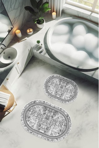 Yıkanabilir Kaymaz Tabanlı Modern Desenli 2'li Banyo Paspas Takımı Obps0010 Renkli