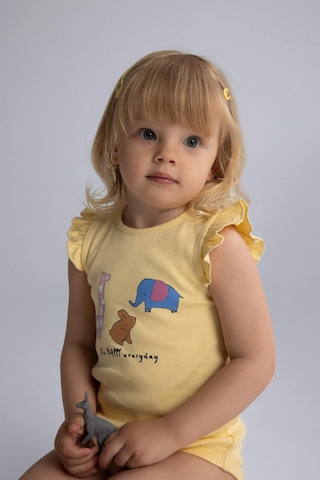 DeFacto Kız Bebek Yenidoğan Bisiklet Yaka Hayvan Desenli Fitilli Kaşkorse Kısa Kollu Çıtçıtlı Body E7945A525SMYL488 Sarı